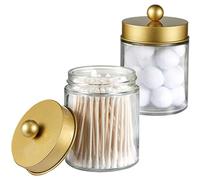Apothecary Jars Bathroom Storage Organizer -Countertop Storage Organizer Canister Jar - Cute Qtip Dispenser Holder Glass with Lid- for Cotton Swabs,Bath Salts,Hair Band / 2-Pack(Gold)