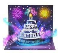 APOTODITO Musical Birthday Cards, 3D Pop Up Card with Music and Light, Firework Birthday Cards with Interactive Blowable Candle, Gift for Her Him Mom Grandma Wife Husband (Blue and Silver)