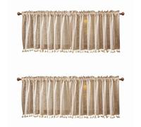 apott Beige Valance for Windows 2 Panels Short Net Curtains for Kitchen Cafe Curtain Valance Leaf Pattern Short Window Drapes for Bedroom Living Room, 140x45cm