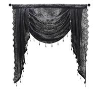 apott Black Swag Valance for Windows Waterfall Valance Curtains Beaded Voile Swags Small Lace Drapes for Living Room Bedroom Party 39.5x 41 Inch