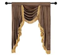 apott Brown Valance for Windows Waterfall Valance Curtains with Tassels Velvet Luxurious Pelmet Swag Window Treatment Drapes for Living Room Bedroom H49xW41 Inch