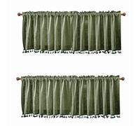 apott Green Valance for Windows 2 Panels Short Net Curtains for Kitchen Cafe Curtain Valance Leaf Pattern Short Window Drapes for Bedroom Living Room, 140x60cm