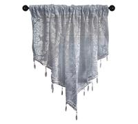 apott Grey Swag Valance for Windows Beaded Valance Curtains Floral Voile Drapes Triangle Sheer Lace Panels for Living Room Wedding Party