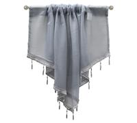 apott Grey Swag Valance for Windows Sheer Voile Panels with Beads Rod Pocket Lace Valance Curtains 51 inch Length for Kitchen Living Room