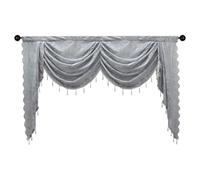 apott Grey Swag Valance for Windows Waterfall Valance Curtains Beaded Voile Swags Small Lace Drapes for Living Room Bedroom Party 59x 41 Inch
