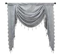 apott Grey Swag Valance for Windows Waterfall Valance Curtains Beaded Voile Swags Small Lace Drapes for Living Room Bedroom Party 39.5x 41 Inch