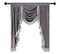apott Grey Valance for Windows Waterfall Valance Curtains with Tassels Velvet Luxurious Pelmet Swag Window Treatment Drapes for Living Room Bedroom H49xW41 Inch