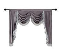 apott Grey Valance for Windows Waterfall Valance Curtains with Tassels Velvet Luxurious Pelmet Swag Window Treatment Drapes for Living Room Bedroom H49xW61 Inch