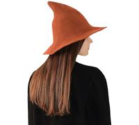 apott Halloween Witches Hat Orange Women Knitted Cap Fancy Pointed Hat for Christmas Masquerade Costume Party