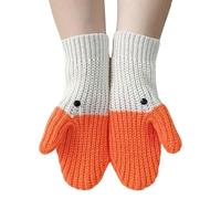 apott Knitted Gloves for Women Men Funny Mittens for Halloween Full Finger Gloves for Autumn Winter, Orange+White