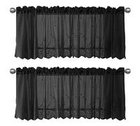 apott Lace Window Valance Black Sheer Curtain Valance 2 Panels Floral Kitchen Curtains Tiers Decoractive Voile Drapes for Living Room Cafe, 51x35.5 Inch