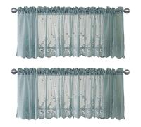 apott Lace Window Valance Blue Sheer Curtain Valance 2 Panels Floral Kitchen Curtains Tiers Decoractive Voile Drapes for Living Room Cafe, 29x35.5 Inch