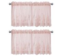 apott Lace Window Valance Pink Sheer Curtain Valance 2 Panels Floral Kitchen Curtains Tiers Decoractive Voile Drapes for Living Room Cafe, 51x16 Inch