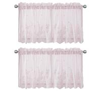 apott Lace Window Valance Pink Sheer Curtain Valance 2 Panels Floral Kitchen Curtains Tiers Decoractive Voile Drapes for Living Room Cafe, 51x24 Inch