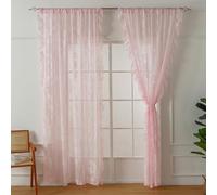 apott Pink Lace Sheer Curtains 2 Panels Floral Net Curtains for Bedroom Embroidered Vintage Voile Drapes for Windows Living Room Rod Pocket, 55x102 Inch