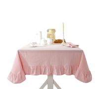 apott Pink Ruffle Tablecloth Rectangular Farmhouse Table Cover Flounce Chic Table Cloth Kitchen Linen Overlay for Party Wedding 55x87 Inch