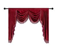 apott Red Valance for Windows Waterfall Valance Curtains with Tassels Velvet Luxurious Pelmet Swag Window Treatment Drapes for Living Room Bedroom H49xW61 Inch