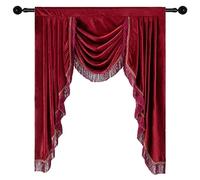 apott Red Valance for Windows Waterfall Valance Curtains with Tassels Velvet Luxurious Pelmet Swag Window Treatment Drapes for Living Room Bedroom H49xW41 Inch