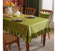 apott Ruffle Tablecloth Rectangular Green Velvet Table Cover Washable Luxury Overlay Decorative Table Cloths for Farmhouse Kitchen Buffet 55x79 Inch