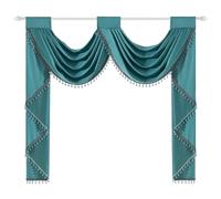 apott Swag Valance for Windows Blue Waterfall Valance with Beads Luxurious Short Curtain Drapes for Living Room Kitchen Cafe H49xW61 Inch