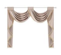 apott Swag Valance for Windows Brown Waterfall Valance with Beads Luxurious Short Curtain Drapes for Living Room Kitchen Cafe H49xW61 Inch