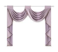 apott Swag Valance for Windows Purple Waterfall Valance with Beads Luxurious Short Curtain Drapes for Living Room Kitchen Cafe H49xW61 Inch