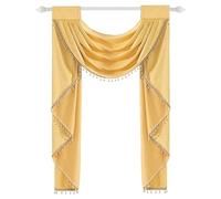 apott Swag Valance for Windows Yellow Waterfall Valance with Beads Luxurious Short Curtain Drapes for Living Room Kitchen Cafe W35xH49 Inch