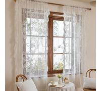 apott White Lace Sheer Curtains 2 Panels Floral Net Curtains for Bedroom Embroidered Vintage Voile Drapes for Windows Living Room Rod Pocket, 55x39 Inch
