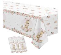 APOWBLS Bunny Birthday Decorations Tablecloth, Disposable Bunny Party Supplies Table Cover for Baby Shower, Easter Rabbit Themed Party Decorations Table Cloth, 3 Pack, 55in x 86in