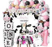 APOWBLS Holy Cow I'm One Birthday Decorations Girl - Farm Cow Theme First Birthday Party Supplies, Balloon Boxes, Backdrop, Banner, Balloon arch, Highchair Banner