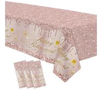 APOWBLS Retirement Decorations for Women Tablecloth - Disposable Rose Gold Happy Retirement Party Decorations Supplies Table Cover - 3Pack (54in x 108in)