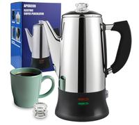 APOXCON 12-Cup Electric Coffee Percolator, CE-Certified Stainless Steel, Heat-Resistant Glass Knob, Fast Brew, 30-Min Keep Warm, Multi-Use for Tea/Cocoa/Oatmeal, Cordless Server