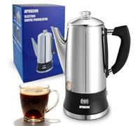 APOXCON Electric Coffee Percolator, Stainless Steel Pot with Heat-Resistant Glass Knob & Cordless Serving, Modern Coffee Maker (12 cups)