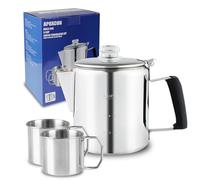 APOXCON Multi Use Percolator Coffee Pot with 2 Mugs, Stainless Steel Coffee Maker with Heat Resistant Borosilicate Glass Knob & Antiflaming Silica Handle Using On any Stovetop Induction Stove 6 Cup