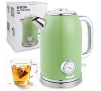 APOXCON Retro Electric Kettle 1.8L, Stainless Steel Jug Kettle with Temperature Gauge, 1500W Fast Boil, Auto Shut Off & BPA-Free, Cordless, Green
