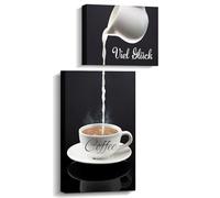 APOXYO Pack of 2 Poster Kitchen Pictures with Frame, Coffee Bar Wall Decoration, Modern Black White Canvas Picture, Dining Room Decor