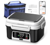 APP Control Cordless Electric Heated Lunch Box, 1.5L - 6.3 Cups 100W Rechargeable Smart Self-Heating Food Warmer with Removable Divider, Spoon, Fork, BPA Free, Portable Lunchbox for Car Travel Office