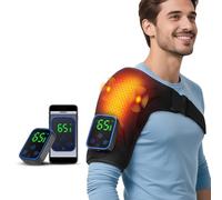 APP Controlled Heated Shoulder Massage Pad, 7 Heat Levels & 3 Vibration Modes Shoulder Massager with 5000mAh Rechargeable Battery, Adjustable Strap for Pain Relief, Home Office Travel Use (A)