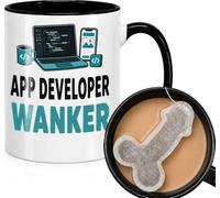App Developer Wanker Rude Mug Gift for Him - Funny Mug for Software Engineers & Programmers - Coding Coffee Cup with Hidden Rude-Shaped Teabag Joke - Office Work Colleague - Unique Secret Santa Prank