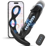 App Light Black 0.6in Silicone Anal Beads Prostate Massager Plug Cock Ring Waterproof 12V/3T Modes APP Remote for All Genders