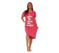 Apparel Ladies Nightdress Round Neck Printed Words Short Sleeve Nightie Nightshirt M-XXL