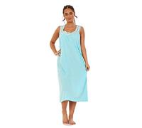 Apparel Ladies Plain Nightdress 100% Cotton V Neck lace Strap Long Nightwear M to 3XL Aqua