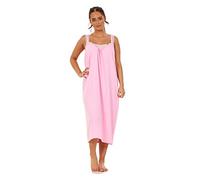 Apparel Ladies Plain Nightdress 100% Cotton V Neck lace Strap Long Nightwear M to 3XL Pink