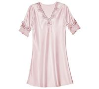 Apparel Size Women Satin Sleepwear Dress V Neck Short Sleeve Silk Nightgown Lace Sleep Lingerie Night Dress Women S Sleeping Shirts (PK1, L)