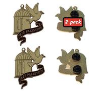 Apparelpin - Freedom in Flight Free Palestine Dove Enamel Pin Set of 2 - 1.75 Inch Hard Enamel Pins with Open Cage & Banner Design - Solidarity & Peace Lapel Pins with Double Clutch Backing