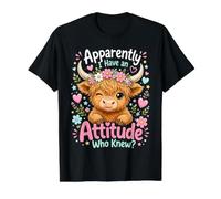 Apparently I Have an Attitude Who Knew Highland Cow Farm Value Graphic T-Shirt, Men, Black, L