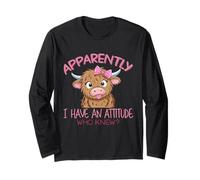 Apparently I Have An Attitude Who Knew Highland Cow Humor Long Sleeve T-Shirt