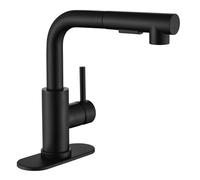 APPASO Black Bar Sink Faucet, Stainless Steel Kitchen Faucets with Pull Out Sprayer, Modern Single Handle Small Mini Prep Faucets for RV Outdoor, Deck Plate Included
