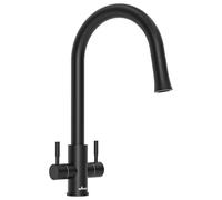 APPASO Black Kitchen Tap Dual Lever, 2 Handles Monobloc Kitchen Mixer Taps 1 Hole with Pull Out S304 Stainless Steel Sprayer 1 Modes, High Arch 360°Swivel Mono Sink Faucet Twin Lever Matte Black