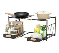 APPASO Black Under Sink Storage, Pull Out Slide Drawer Storage Shelf with Removable Baskets, Easy to Install, Adjustable Organiser for Cupboard Cabinet & Countertop, Extendable (54.5-81cm)